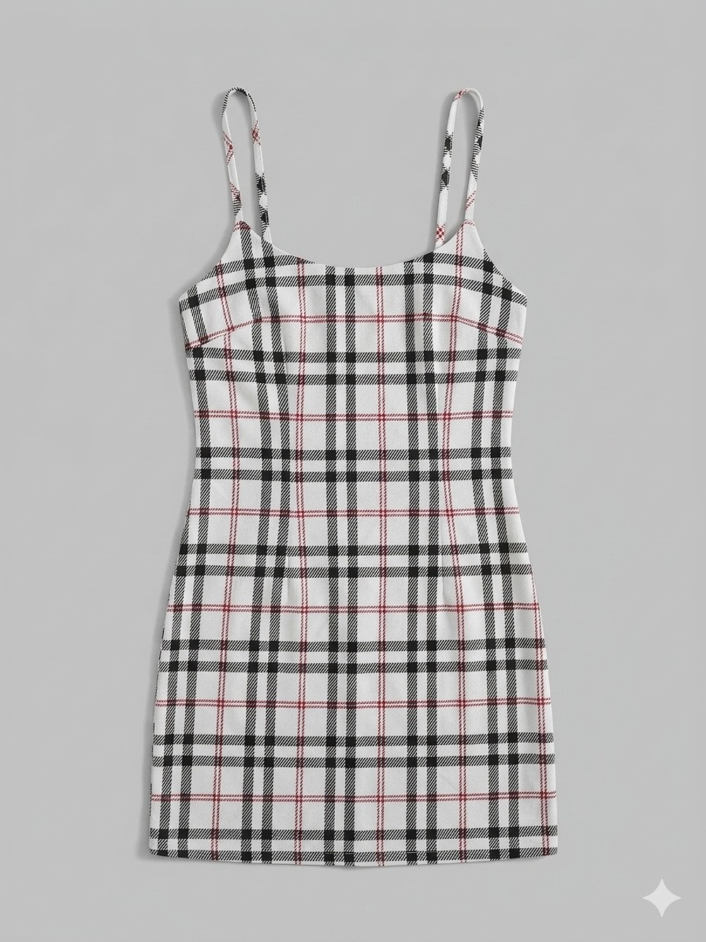 Forever 21 White Plaid Low-Back Cami Mini Dress - Size S